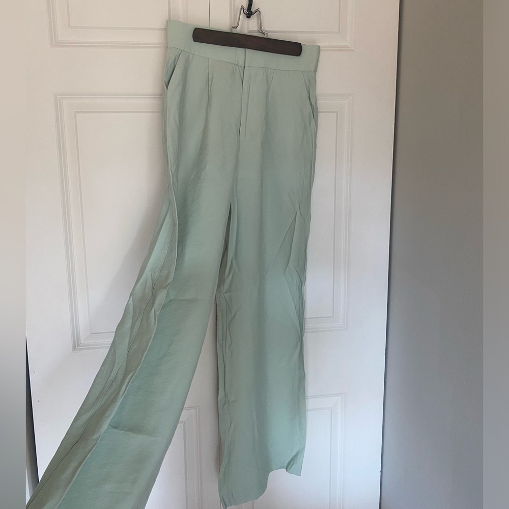 Zara Seafoam Green Wide Leg High-Waisted Pants
